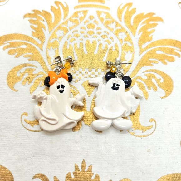 Mickey and Minnie Mouse ghost Halloween dangle polymer clay earrings NWT - Picture 2 of 6